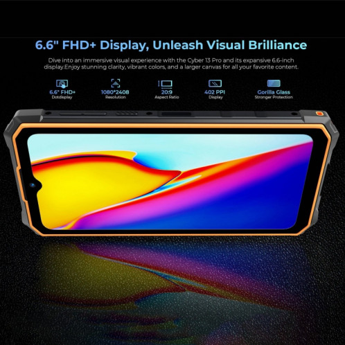  HOTWAV CYBER 13 Pro, 12 Go + 256 Go, téléphone robuste IP68/IP69K, 10 800 mAh, 6,6 pouces Android 13 UNISOC T619 Octa Core, réseau : 4G, NFC, OTG (tout noir) SH801B1802-015